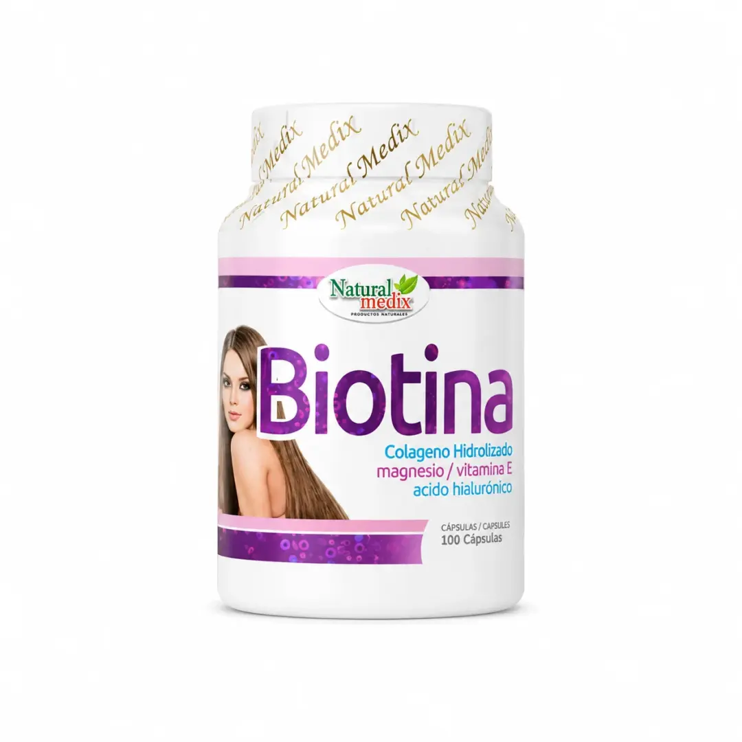 Biotina con Colágeno Hidrolizado, Ácido Hialurónico y Vitamina E – Natural Medix (100 Cápsulas)