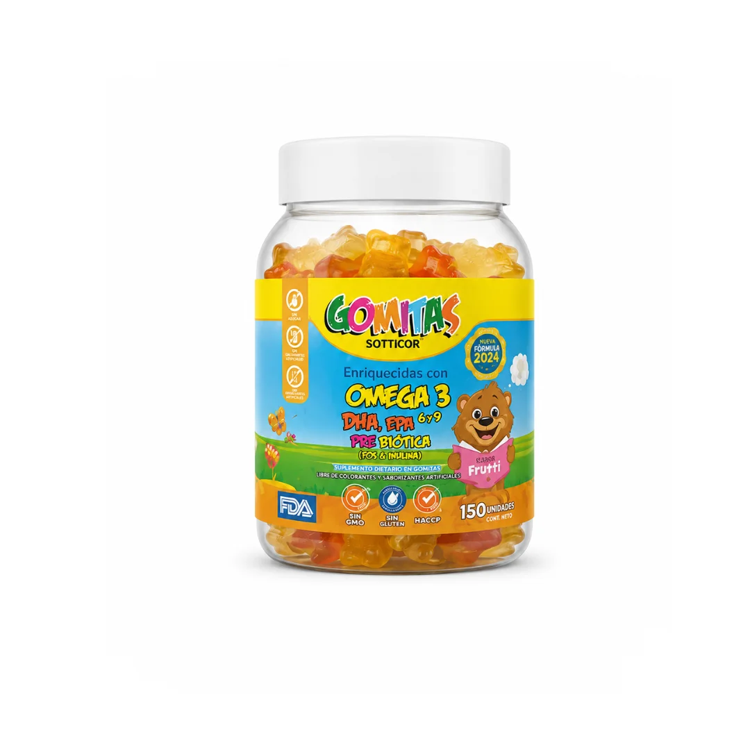 Gomitas Sotticor – Omega 3 (DHA, EPA, 6 y 9) + Prebióticos (150 Unidades)