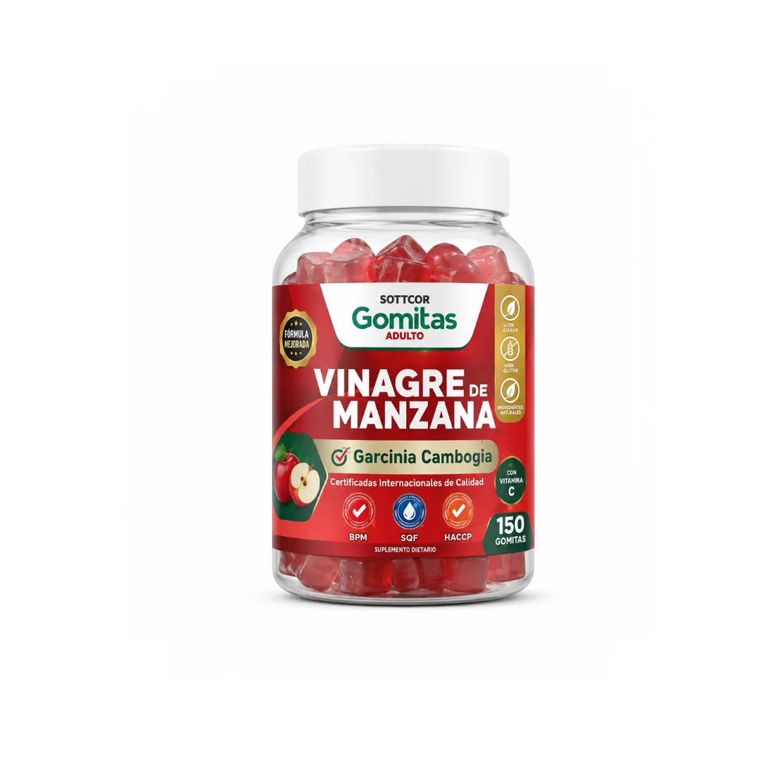 Gomitas de Vinagre de Manzana con Garcinia Cambogia y Vitamina C – Sotticor Adulto (150 Gomitas)