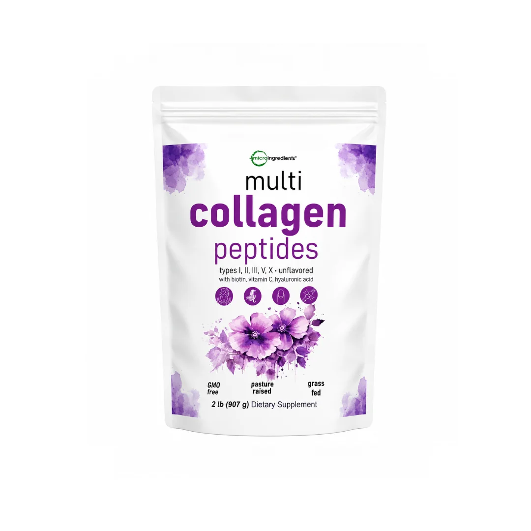 Multi Collagen Peptides – Colágeno Hidrolizado (Tipos I, II, III, V, X) con Biotina, Vitamina C y Ácido Hialurónico – 2 lb (907 g)