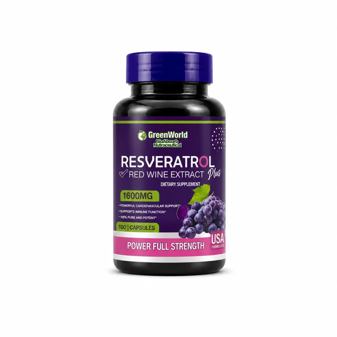 Resveratrol Red Wine Extract Plus 1600 mg – GreenWorld BioAbsorb Nutraceutical (100 Cápsulas)