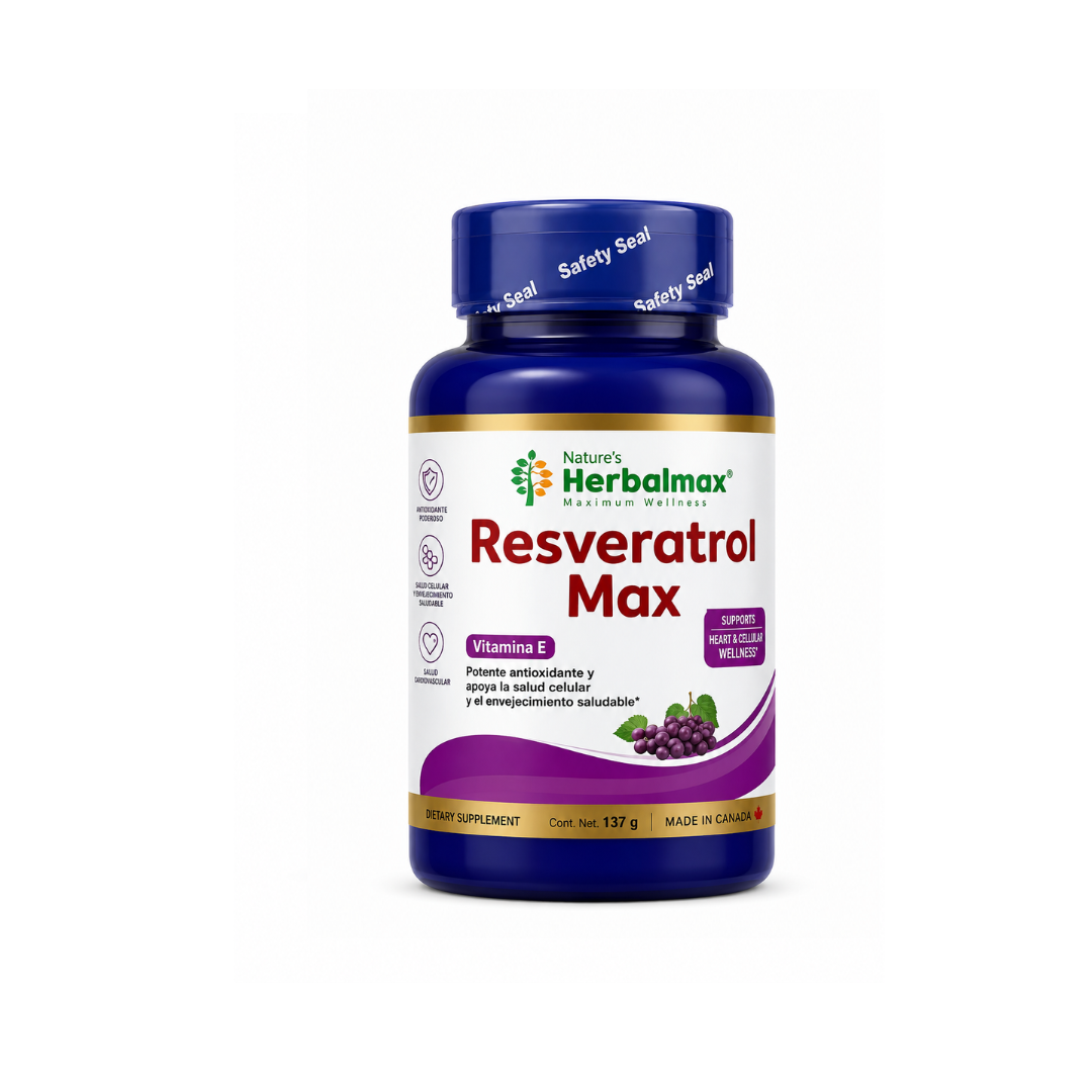 Resveratrol Max con Vitamina E – Nature's Herbalmax (137 g – Made in Canada)